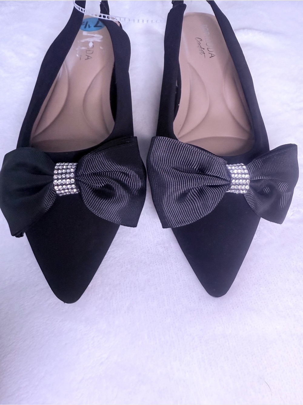 Top Moda Black Bow Slingback Flats Rhinestone Pointed Toe Size 7.5 New